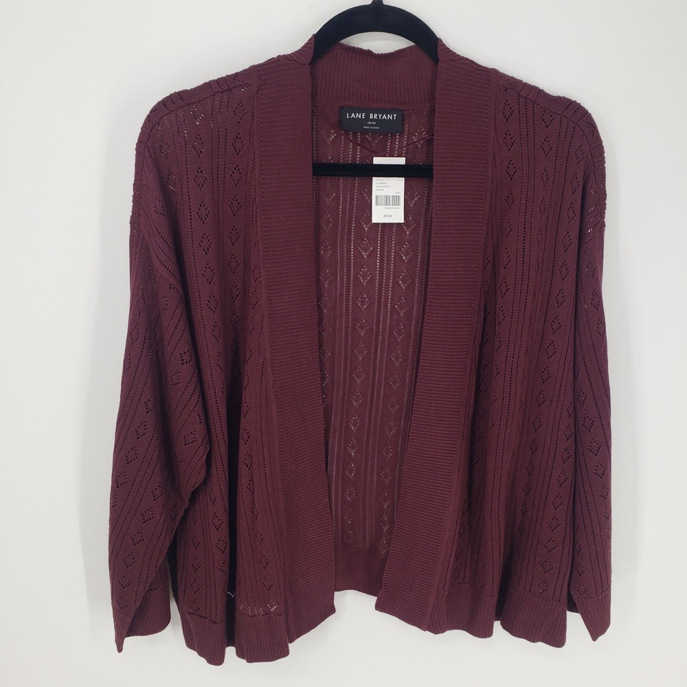 Lane Bryant Pointelle Knit Open Front Cardigan Sweater Womens 18 / 20 Burgundy